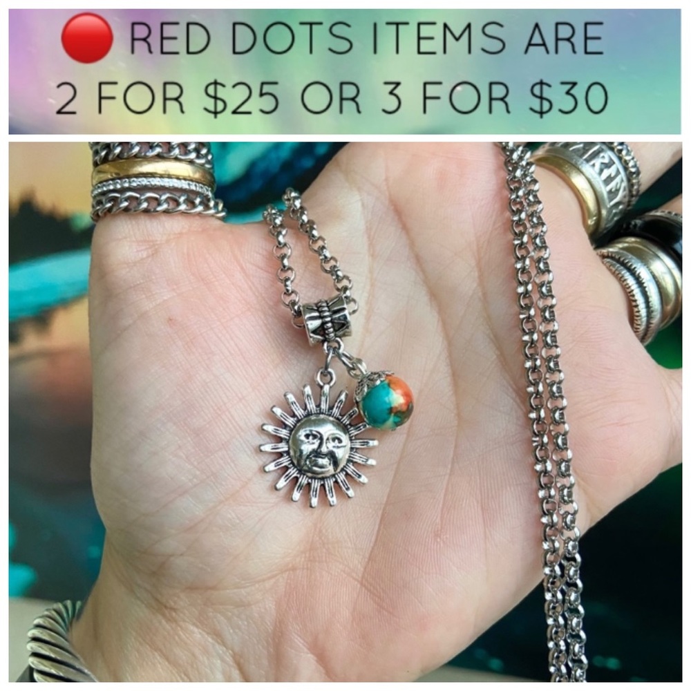 🔴Stainless steel chain & sun orange blue jasper